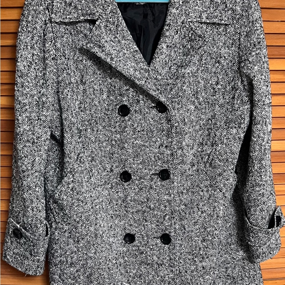 Mark Reed Women’s Peacoat Size 20P, Black And White Tweed, Double Breasted Coat